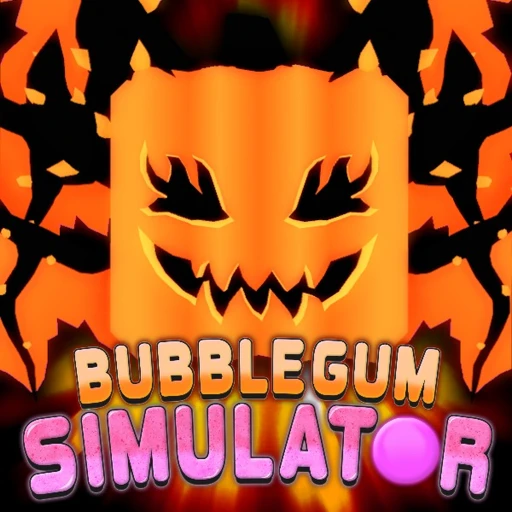 Bubble Gum Simulator Halloween icon with an orange jack-o'-lantern face over the game's logo