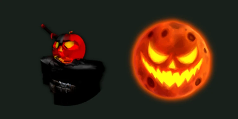 Two Fisch badge icons: a dark figure with a glowing jack-o-lantern head, and an orange full moon carved with a grinning pumpkin face