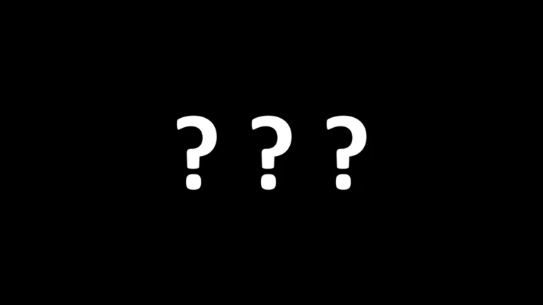 Three white question marks on a plain black background