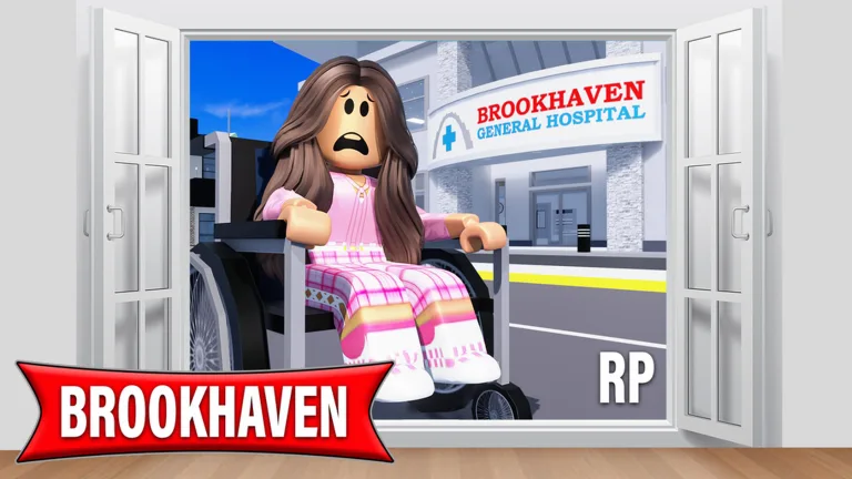 Brookhaven RP thumbnail with an avatar outside Brookhaven General Hospital