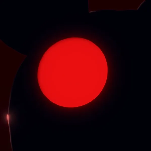 Dark round silhouette with a glowing red circle in the middle